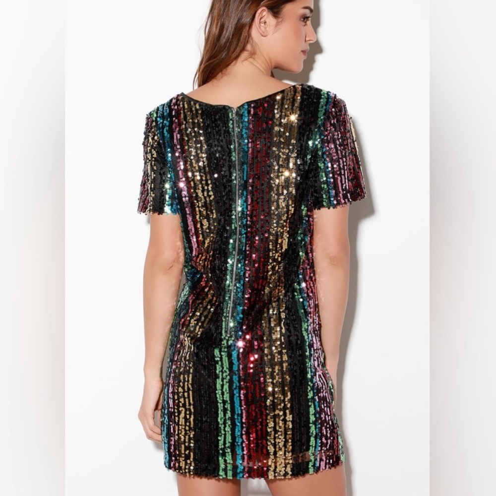 Lulu's Firework striped  Sequin V-Neck Mini Dress - Picture 8 of 9
